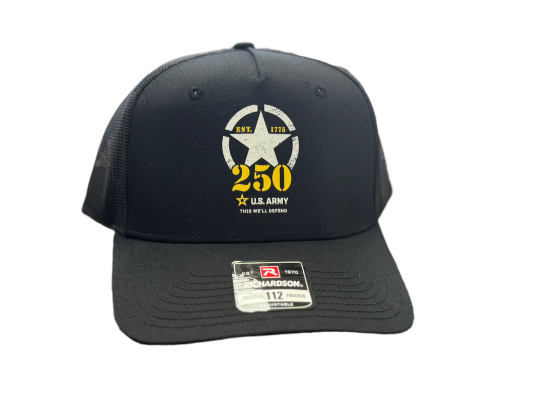 U.S. Army 250th Anniversary Trucker Hat, Richardson 112FPC (Printed Design)