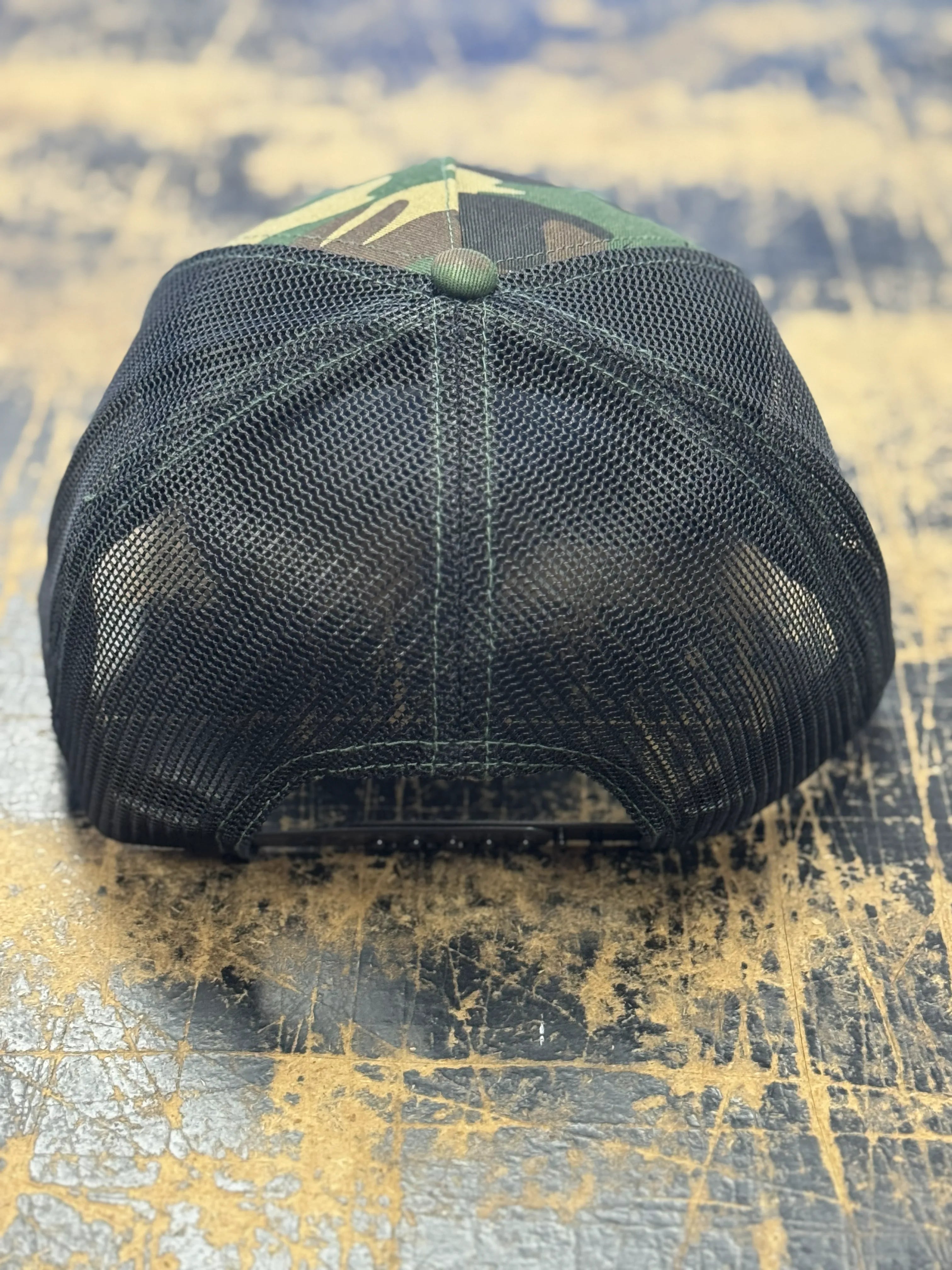 USA Flag Patch Hat, Richardson 112 PT Trucker |  Green Camo/Black