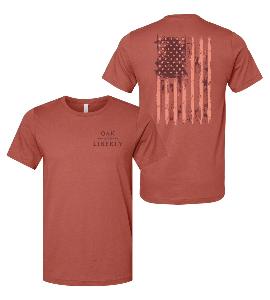 Oak & Liberty Distressed American Flag Patriotic T-Shirt – Clay