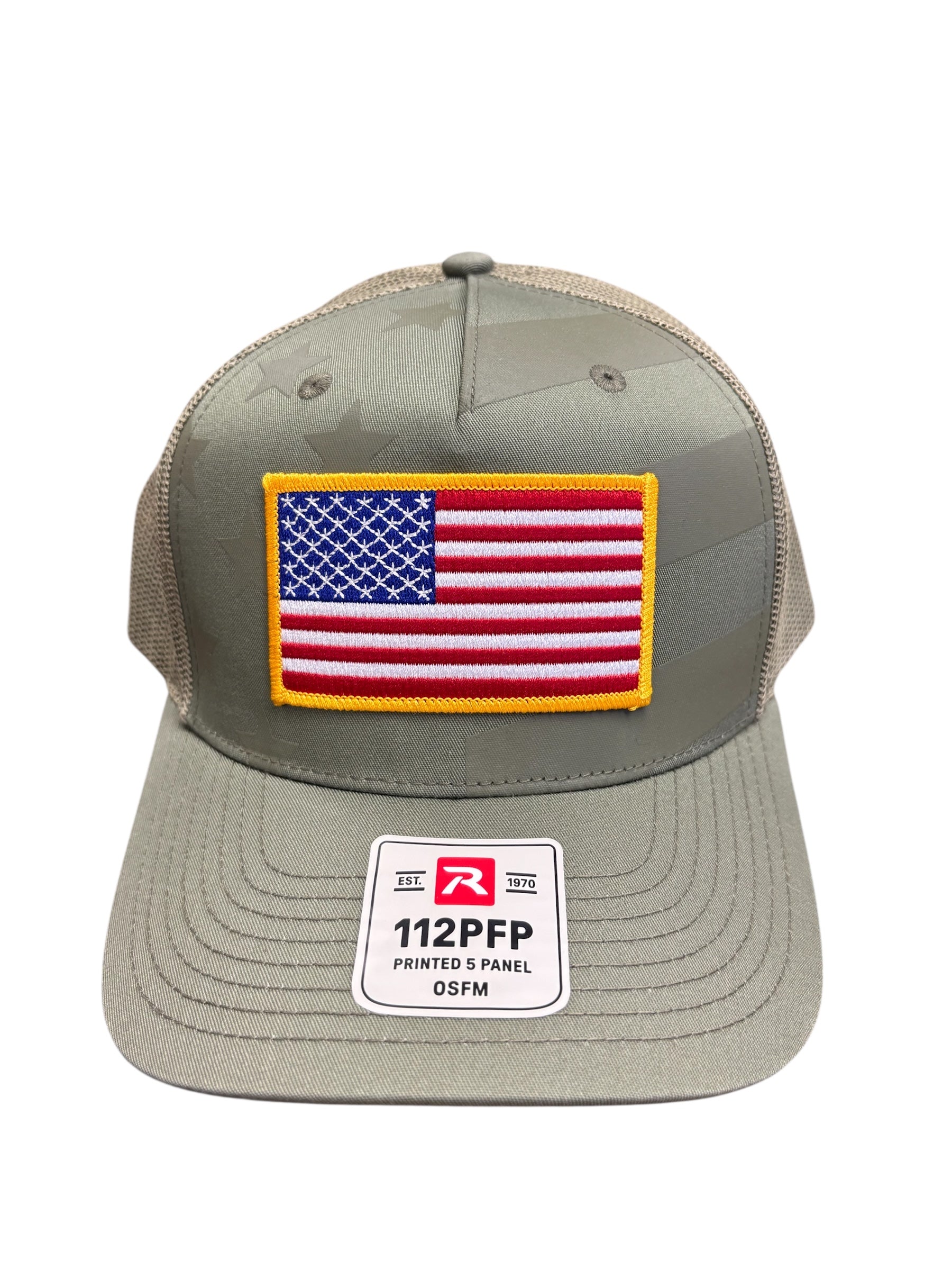 USA Flag Patch Hat, Richardson 112PFP Five Panel Trucker | Loden/Stars and Stripes