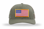 USA Flag Patch Hat, Richardson 112PM Printed Mesh Trucker | Loden/GreenCamo