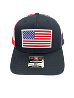 USA Flag Patch Hat, Richardson 112PM Printed Mesh Trucker | Navy/Stars and Stripes