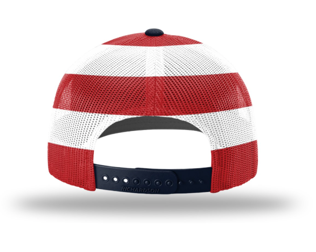 USA Flag Patch Hat, Richardson 112PM Printed Mesh Trucker | Navy/Stars and Stripes