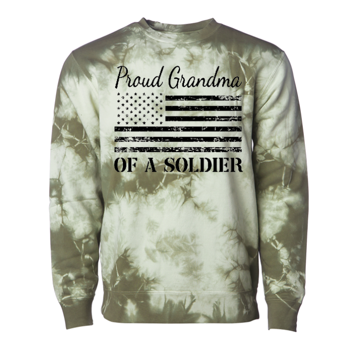 Proud Grandma of a Soldier Sweatshirt (Tie Dye)