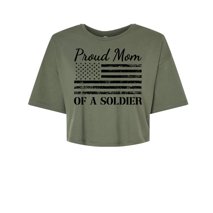 Proud Mom Cropped T-Shirt (Army Green)