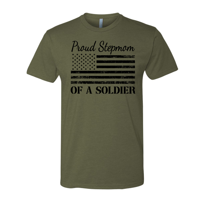 Proud Step Mom of a Soldier Flag T-Shirt (Military Green)