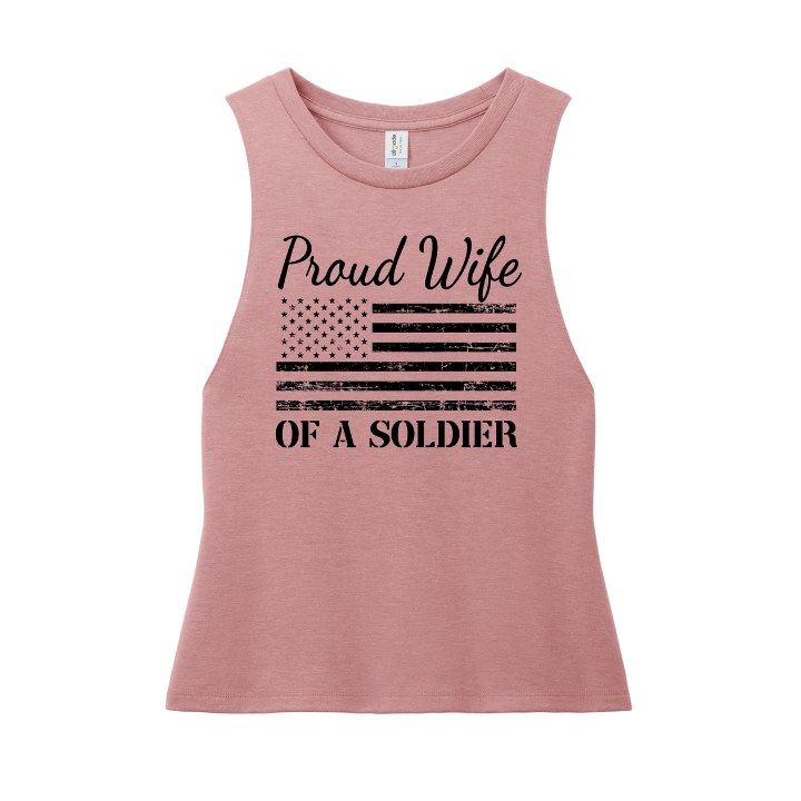 Proud Wife of a Soldier Muscle Tank (Vintage Rose)
