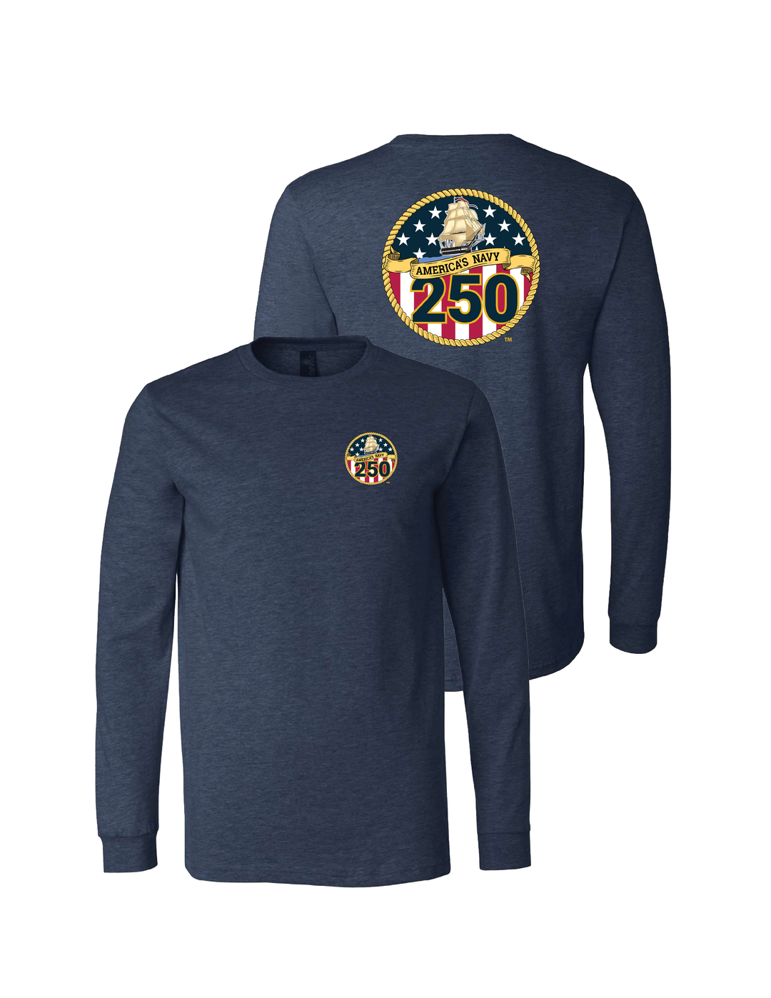 Navy 250th Birthday Long Sleeve T-Shirt (Heather Navy)