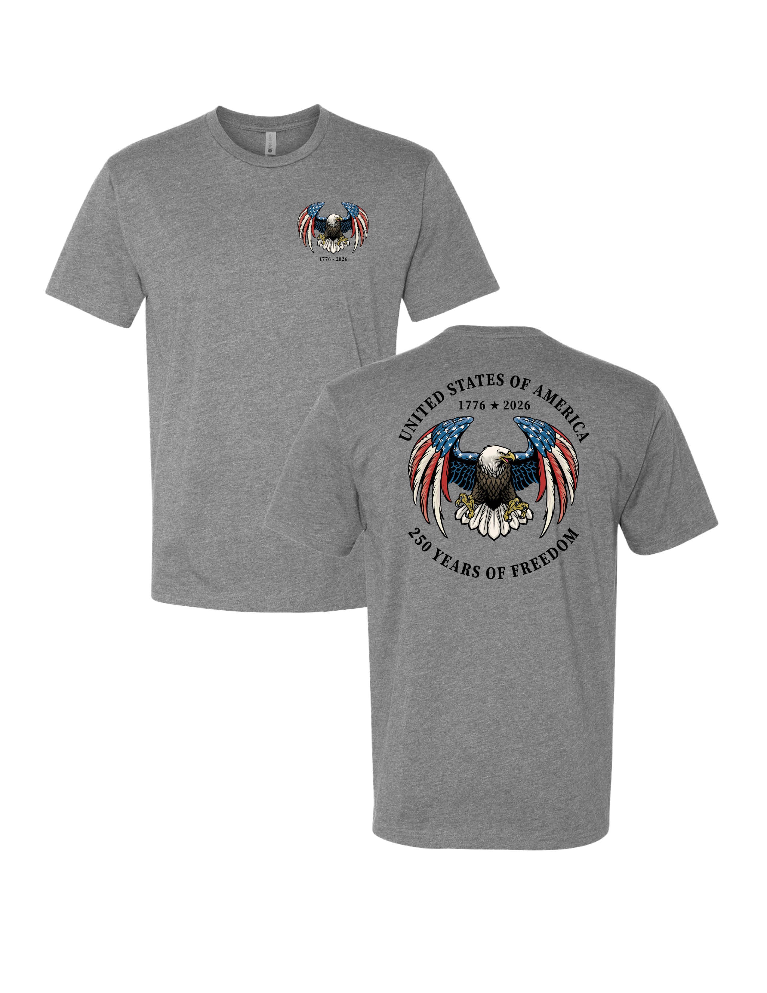 USA 250 Years of Freedom T-Shirt | 1776–2026 America 250 Patriotic Eagle Shirt - Dark Heather Gray