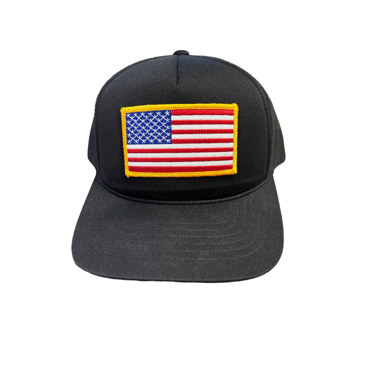 American Flag Patch Trucker Hat (BLACK) - Main Image