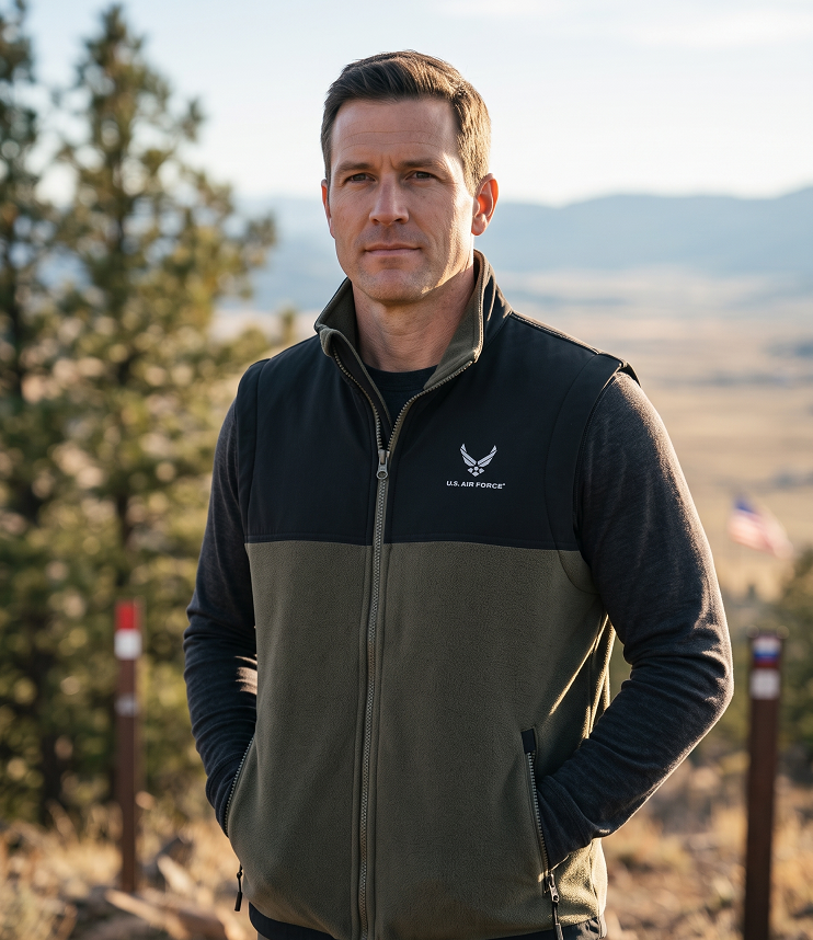 U.S. Air Force CornerStone Fleece Overlay Vest (Tundra Green/Black)