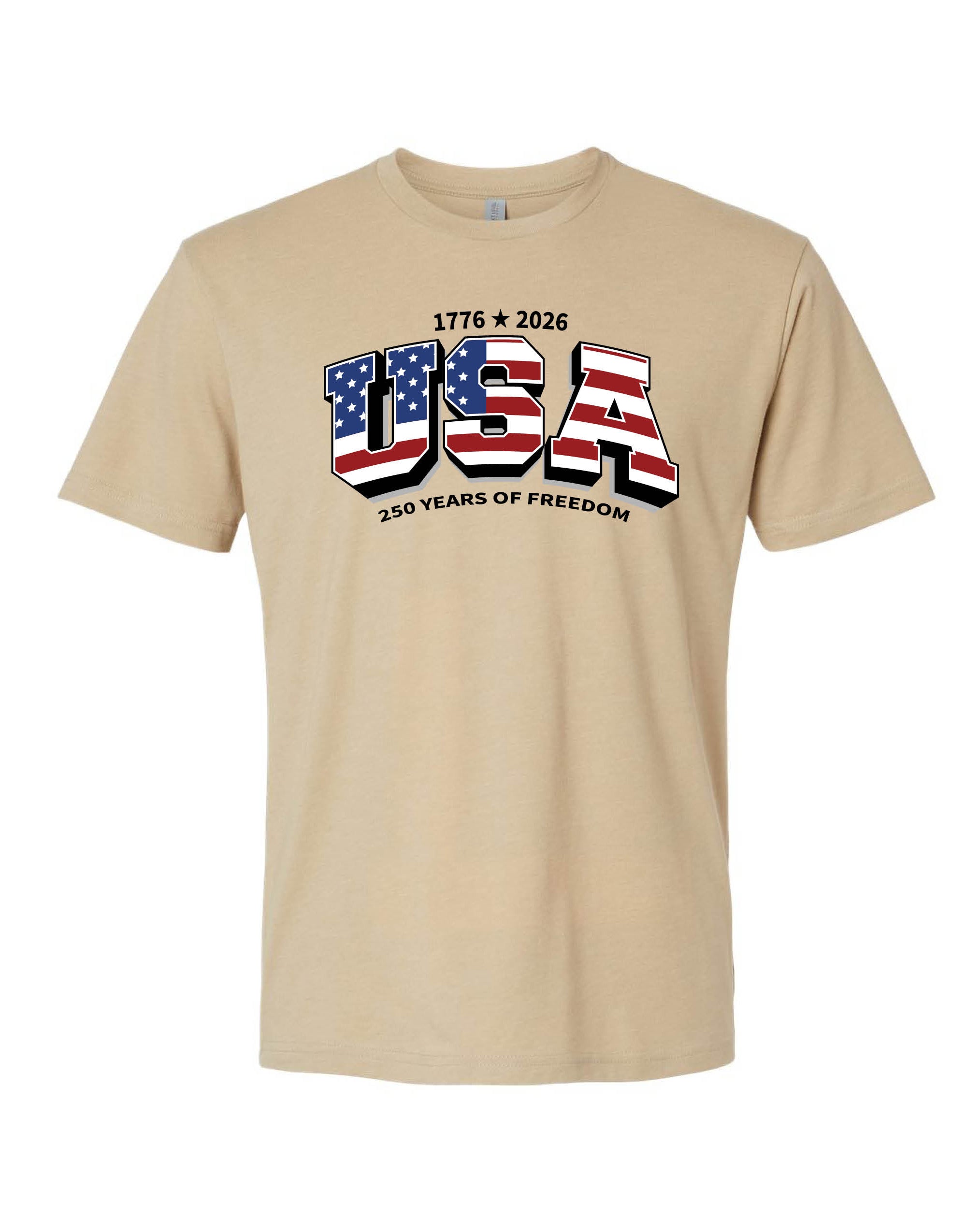 USA 250 Years of Freedom T-Shirt | 1776–2026 America 250 Patriotic Shirt - Heather Tan