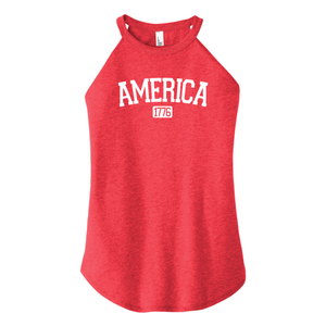 America Est. 1776 Patriotic Ladies Tank Top - Red Frost