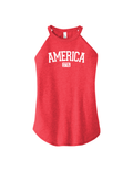 America Est. 1776 Patriotic Ladies Tank Top - Red Frost