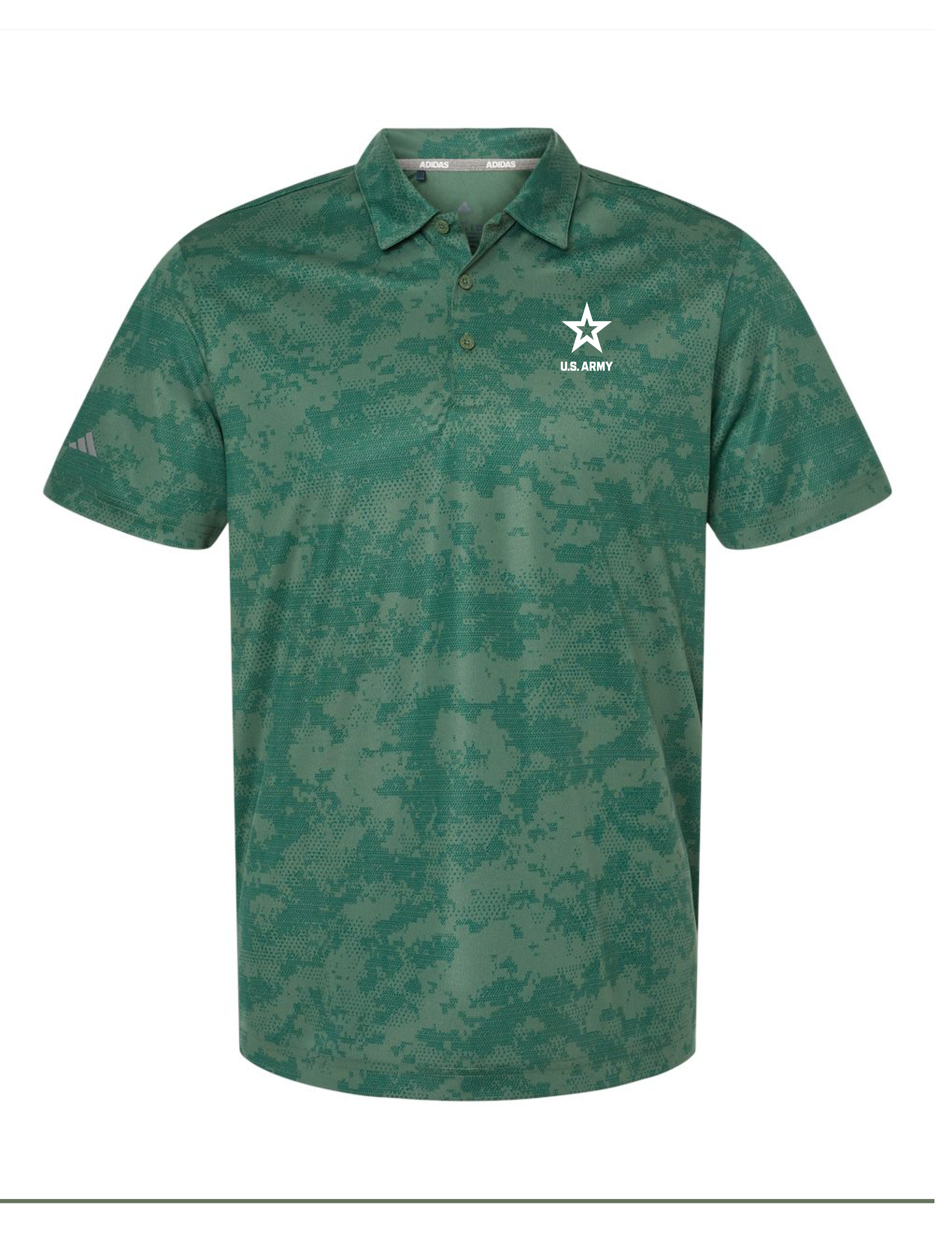 U.S. Army Adidas Men's All Over Camo Print Patterned Polo (Green Oxide)