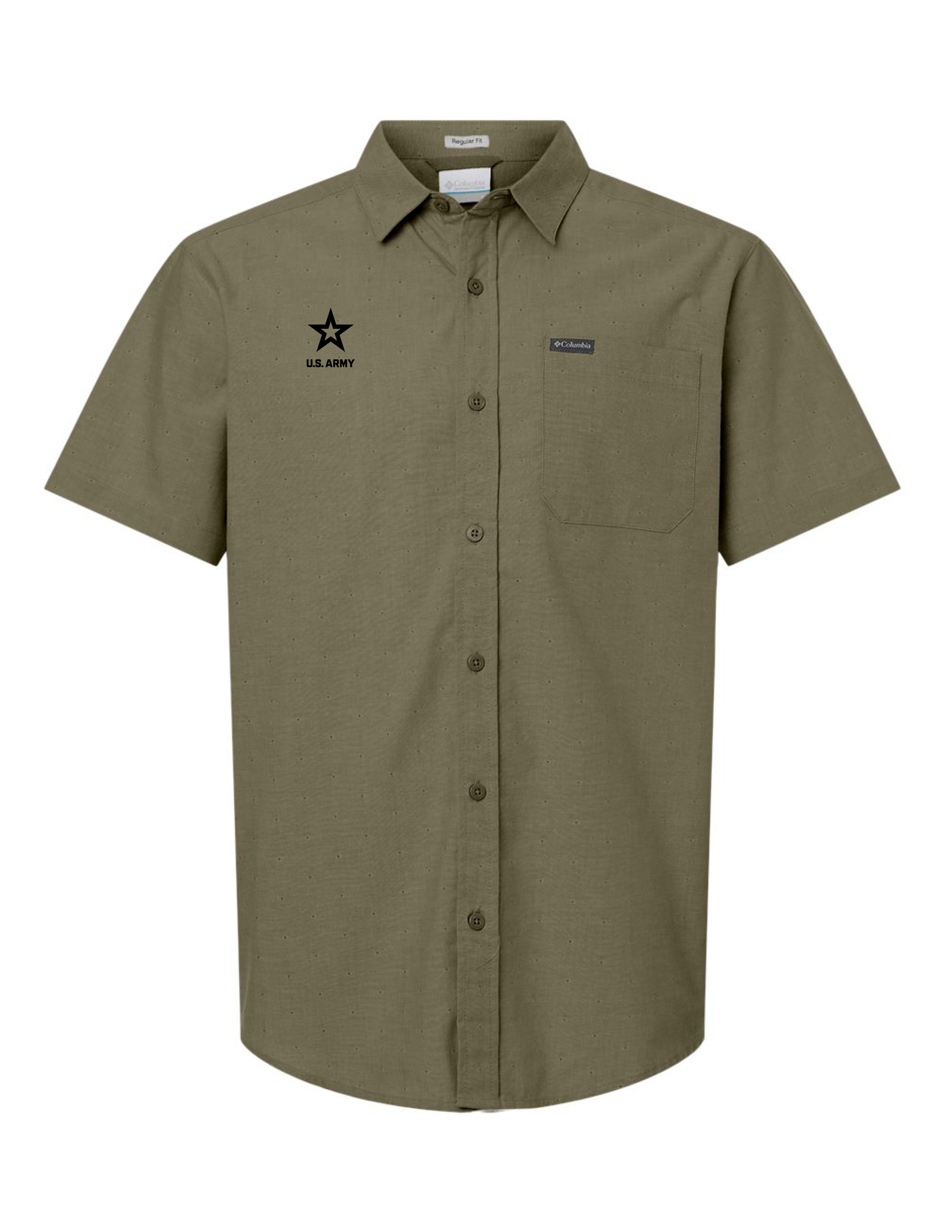U.S. Army Columbia Men's Rapid Rivers Novelty Short Sleeve Shirt (Stone Green)
