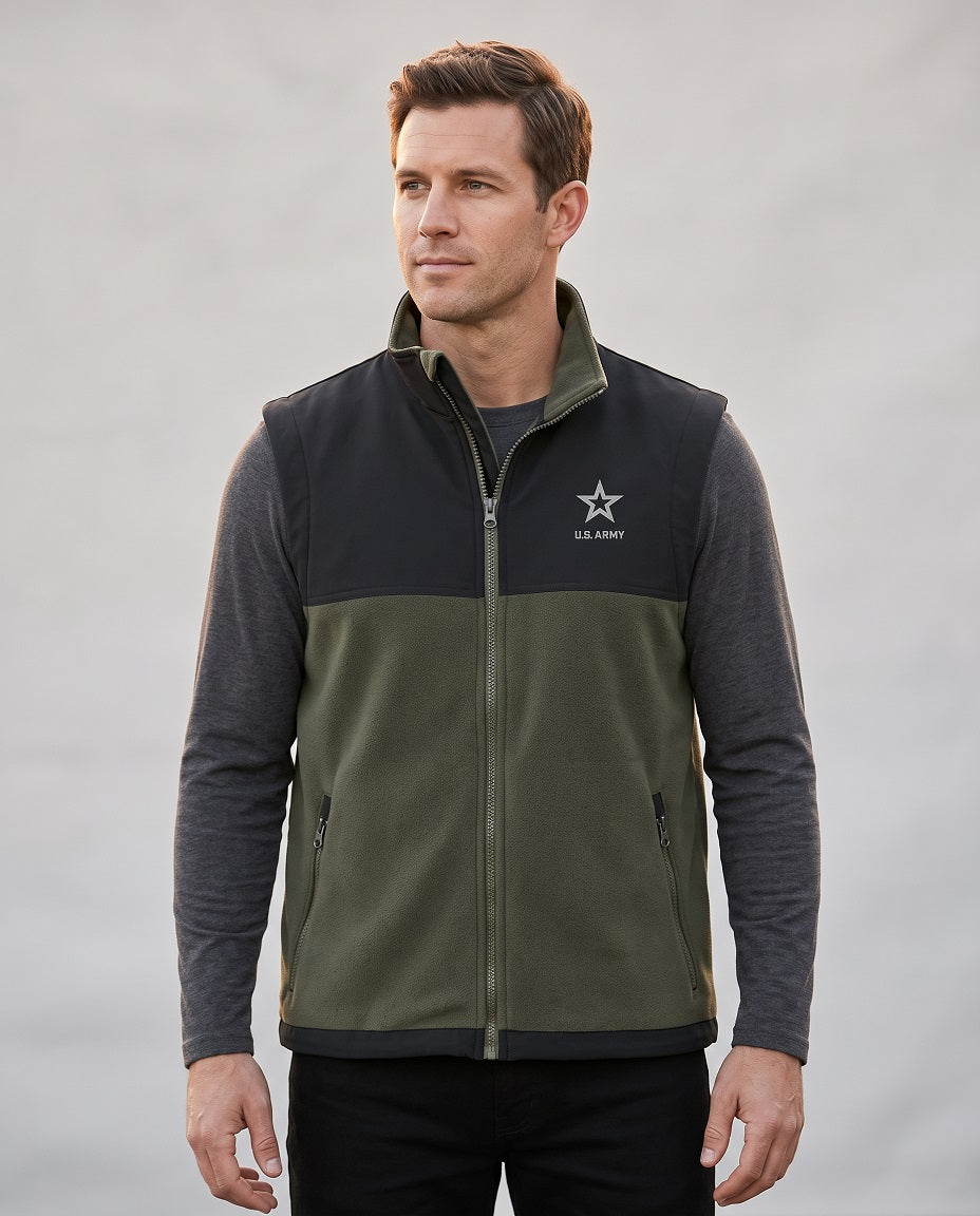 U.S. Army CornerStone Fleece Overlay Vest (Tundra Green/Black)