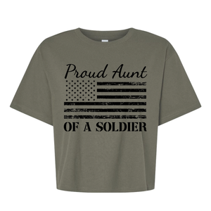 Proud Aunt of a Soldier Mid-Length Boxy Crop Tee (Lieutenant Green)