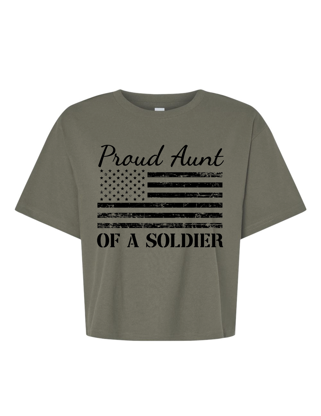 Proud Aunt of a Soldier Mid-Length Boxy Crop Tee (Lieutenant Green)