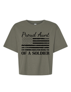 Proud Aunt of a Soldier Mid-Length Boxy Crop Tee (Lieutenant Green)