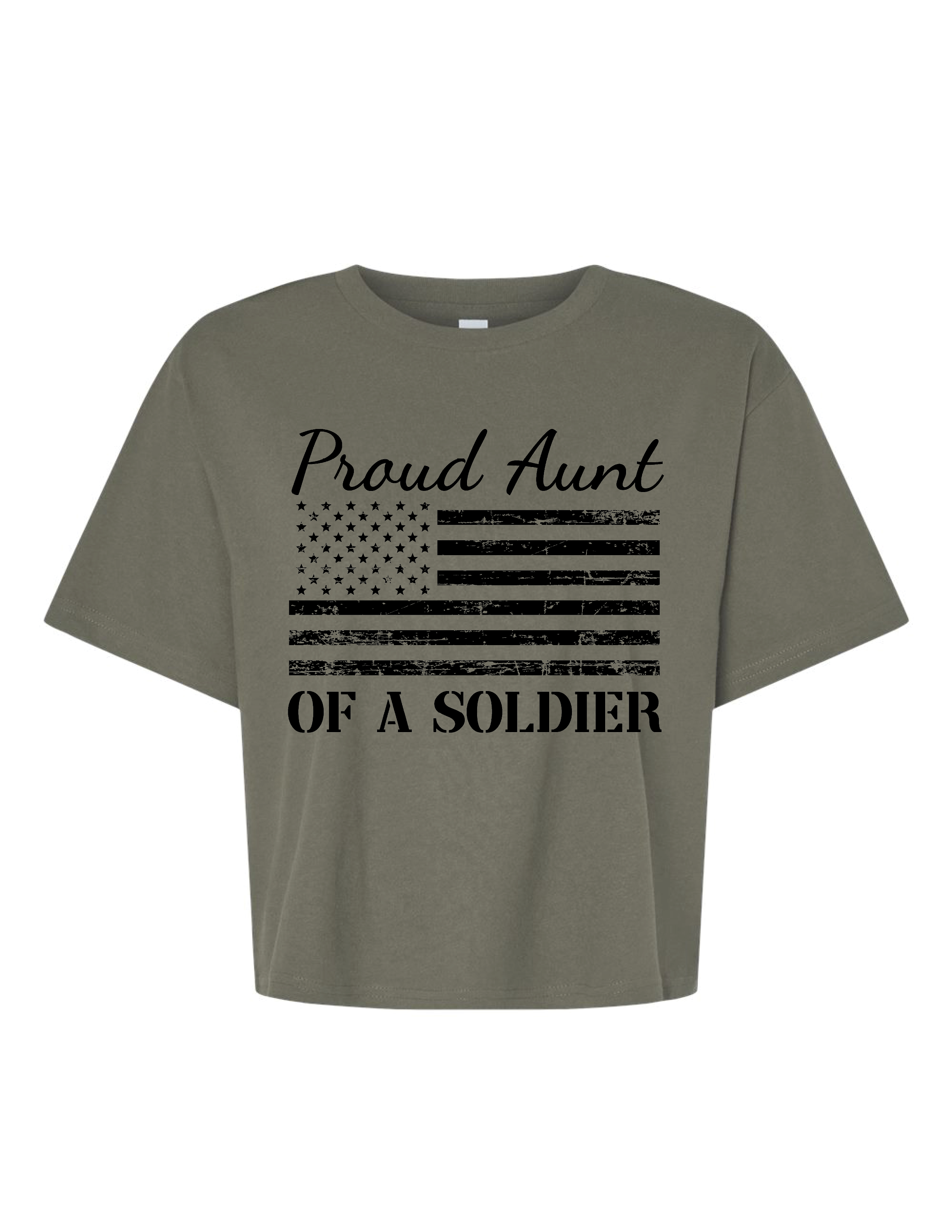 Proud Aunt of a Soldier Mid-Length Boxy Crop Tee (Lieutenant Green)