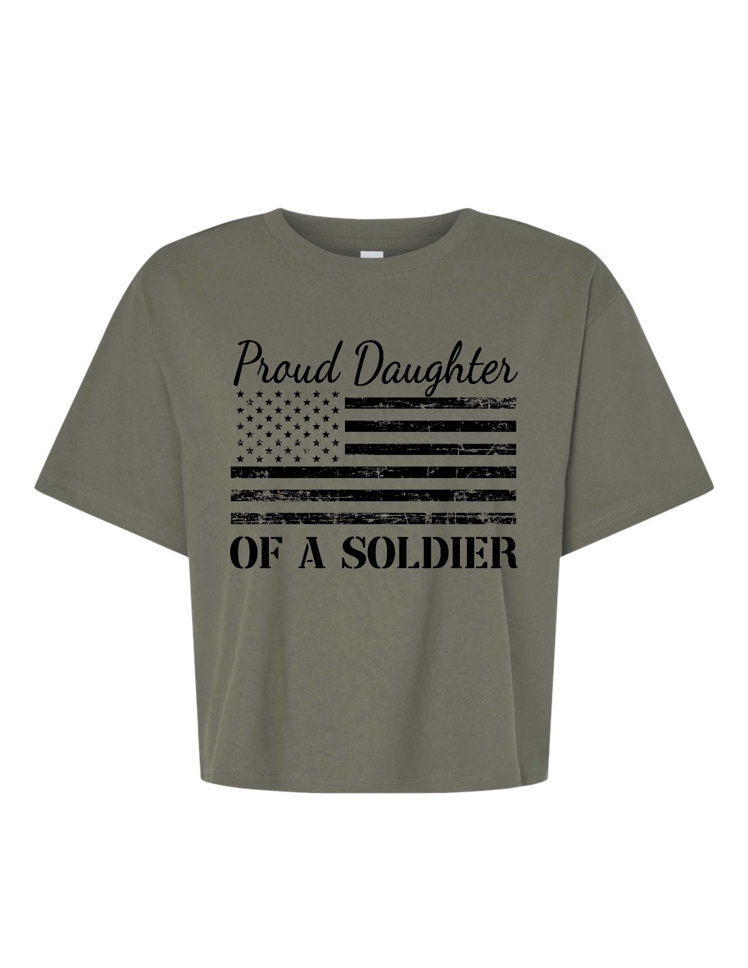 Proud Daughter of a Soldier Mid-Length Boxy Crop Tee (Lieutenant Green)
