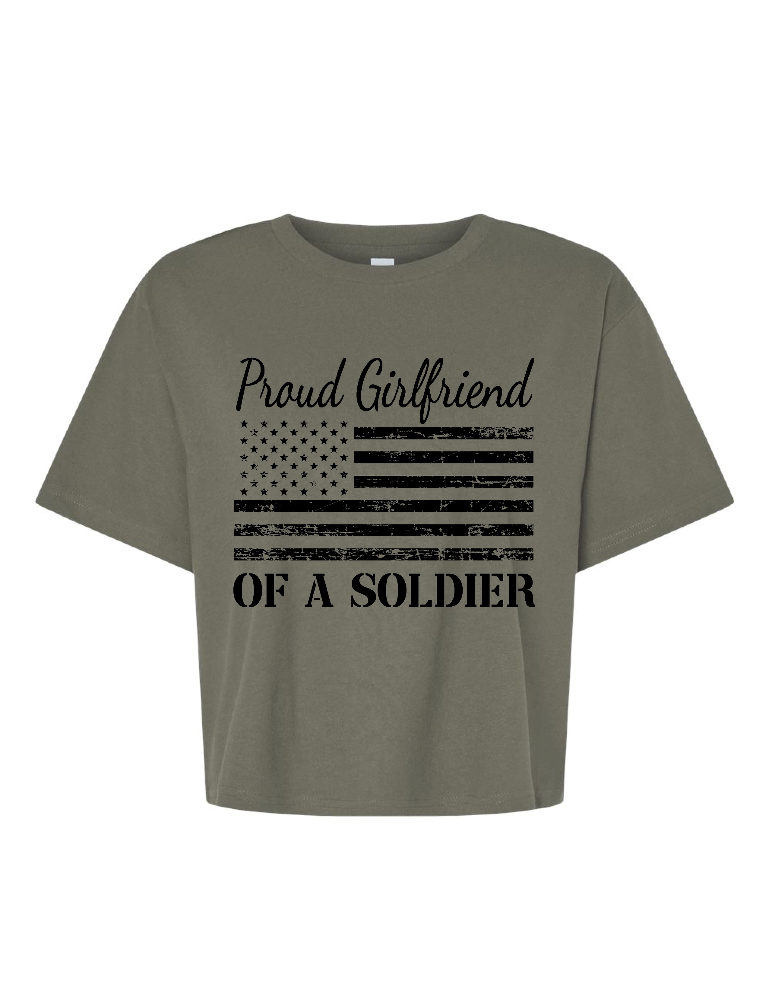 Proud Girlfriend of a Soldier Mid-Length Boxy Crop Tee (Lieutenant Green)