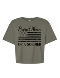 Proud Mom of a Soldier Mid-Length Boxy Crop Tee (Lieutenant Green)
