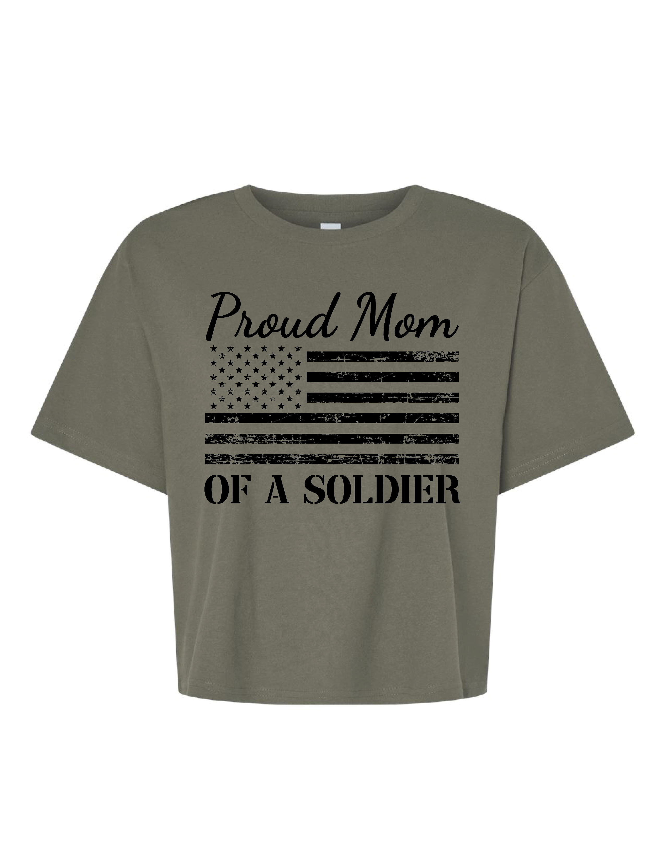 Proud Mom of a Soldier Mid-Length Boxy Crop Tee (Lieutenant Green)