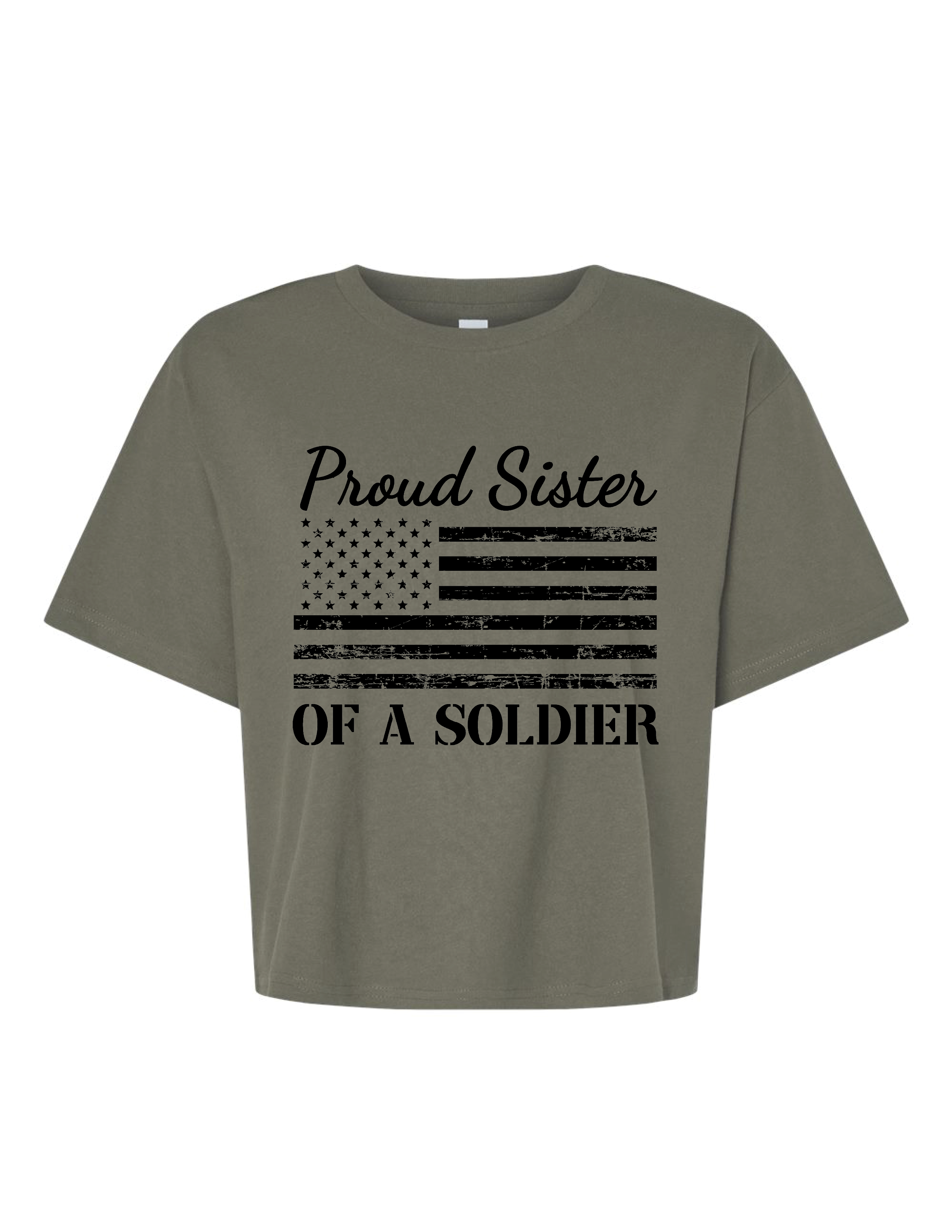 Proud Sister of a Soldier Mid-Length Boxy Crop Tee (Lieutenant Green)