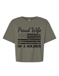 Proud Wife of a Soldier Mid-Length Boxy Crop Tee (Lieutenant Green)