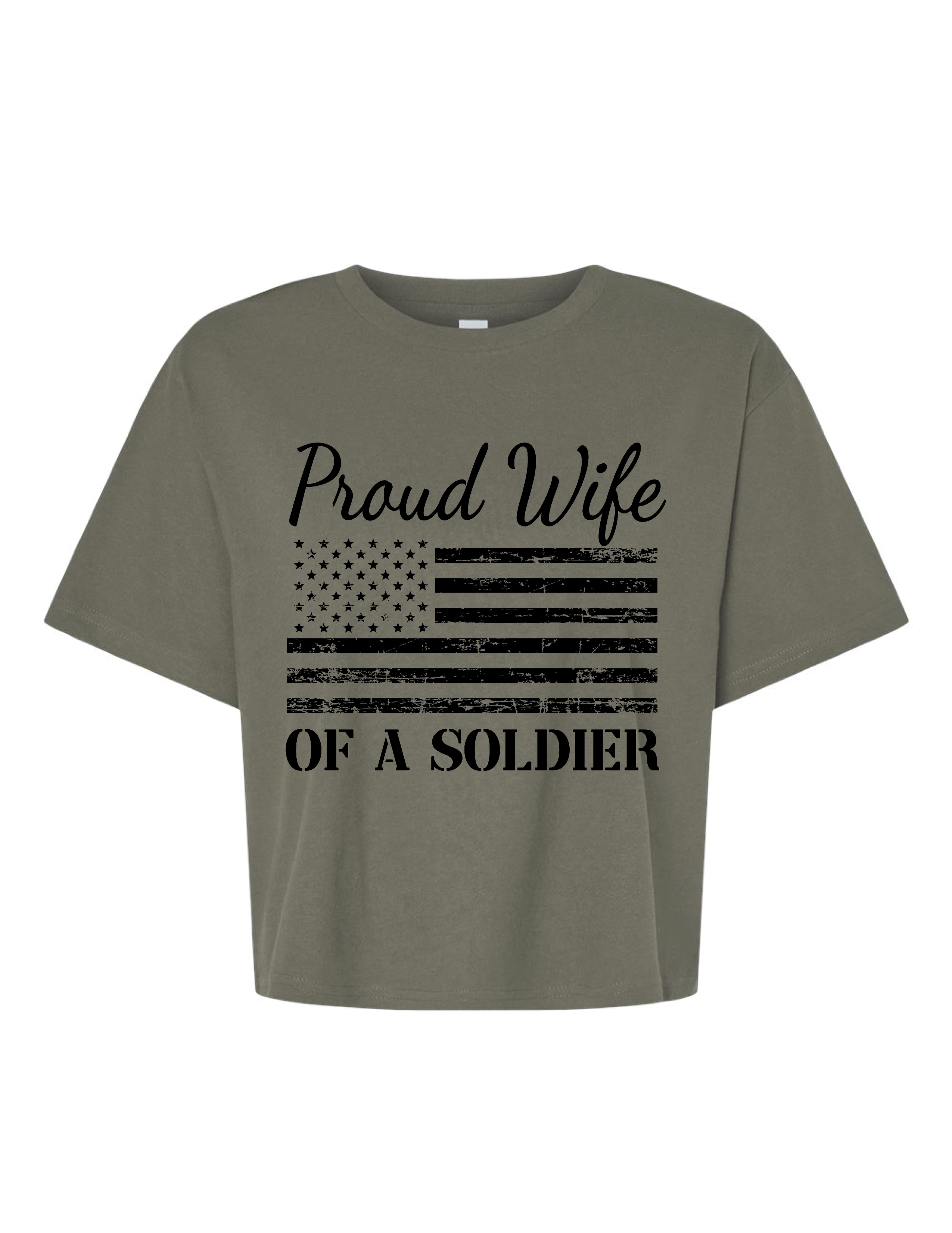 Proud Wife of a Soldier Mid-Length Boxy Crop Tee (Lieutenant Green)