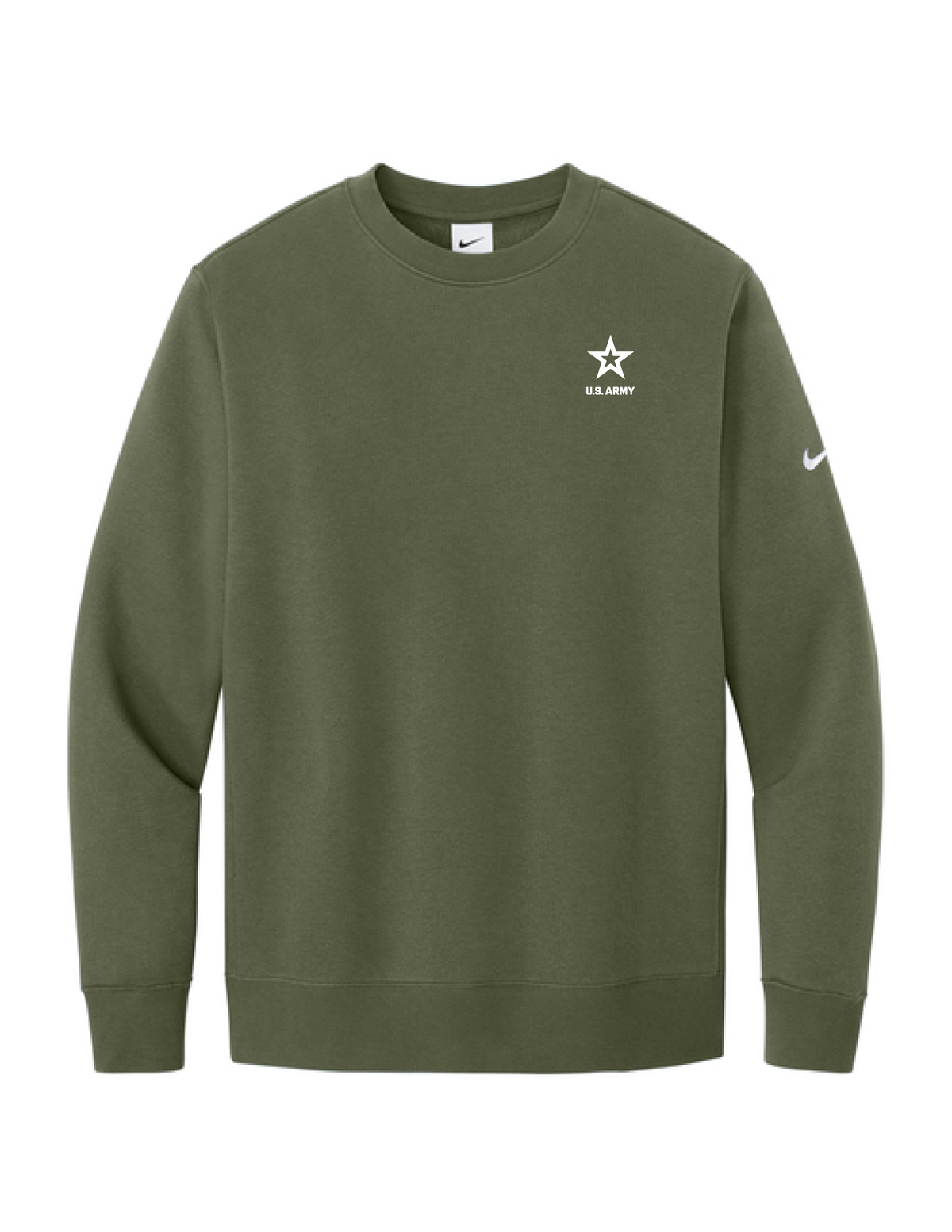 U.S. Army Embroidered Nike Club Fleece Sleeve Swoosh Crew (Medium Olive)