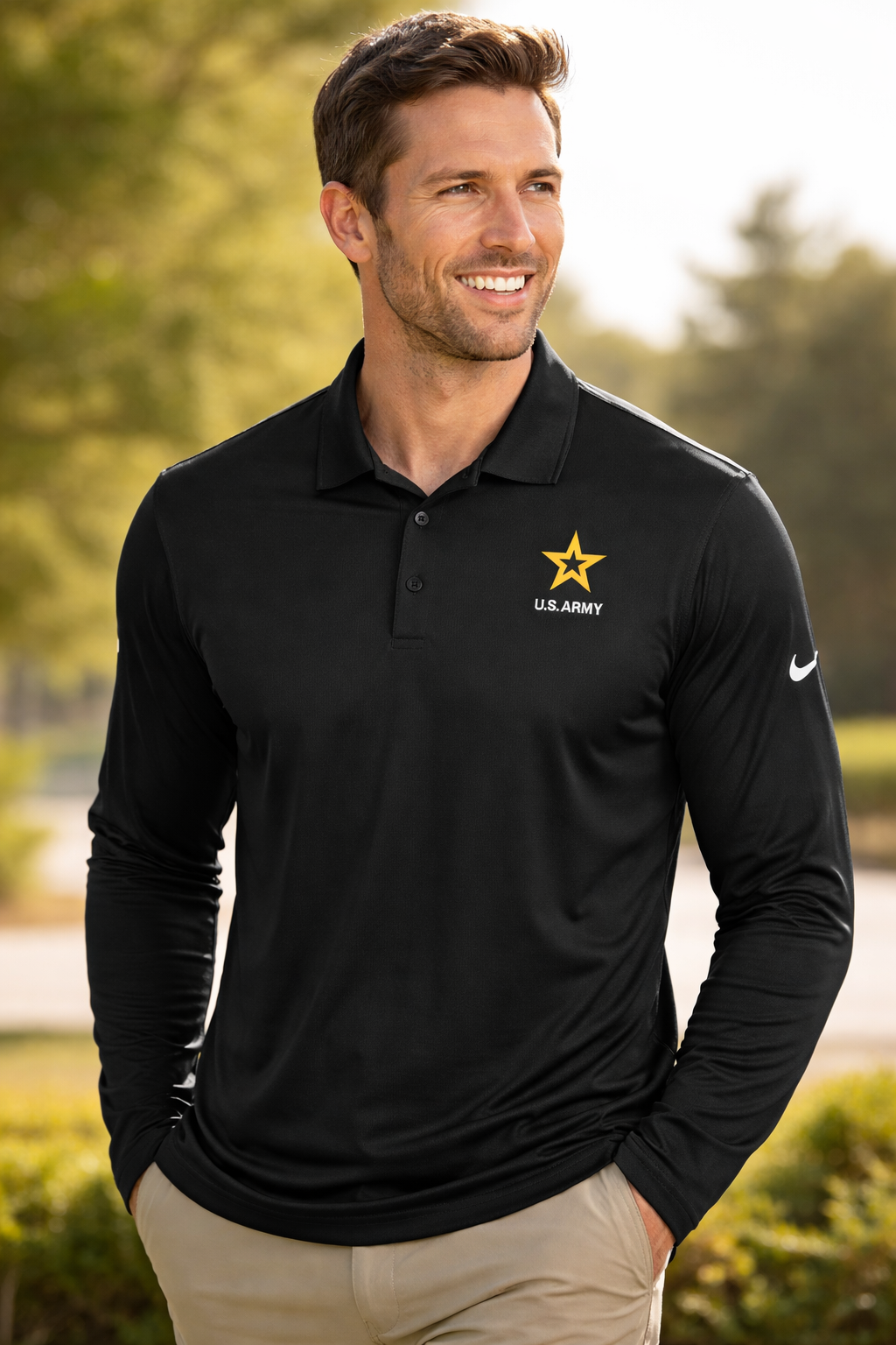 U.S. Army Nike Dri-FIT Micro Pique 2.0 Long Sleeve Polo (Black)