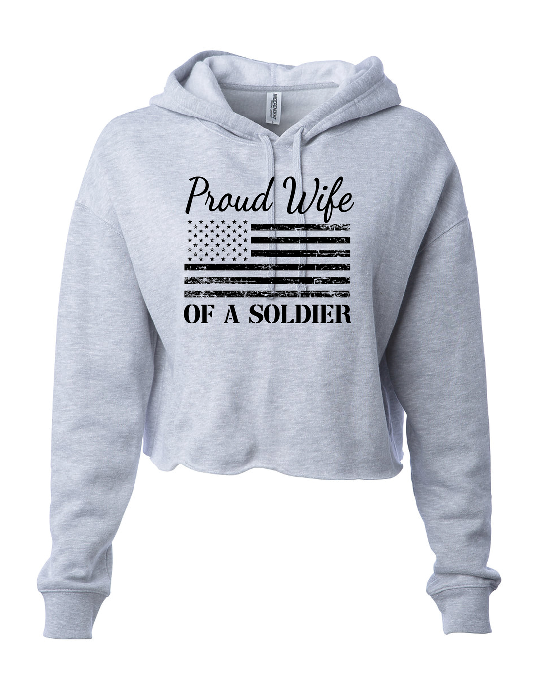 Proud Wife of a Soldier Lightweight Crop Hoodie (Gray)