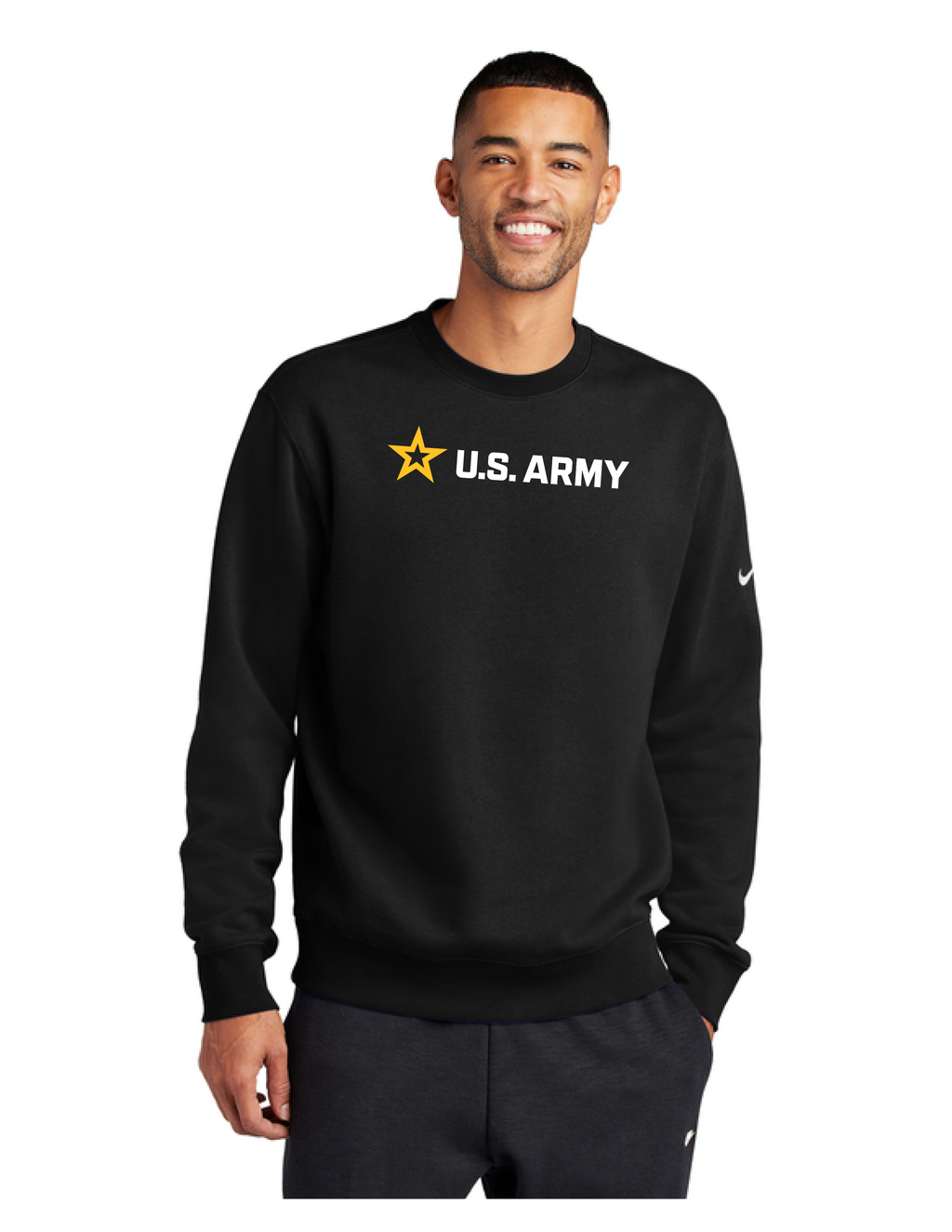 Army Nike Club Fleece Sleeve Swoosh Crewneck Sweatshirt (Black)