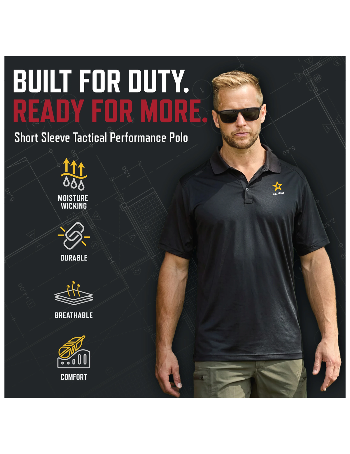 U.S. Army Rothco Performance Series Men's Tactical Polo (Black)