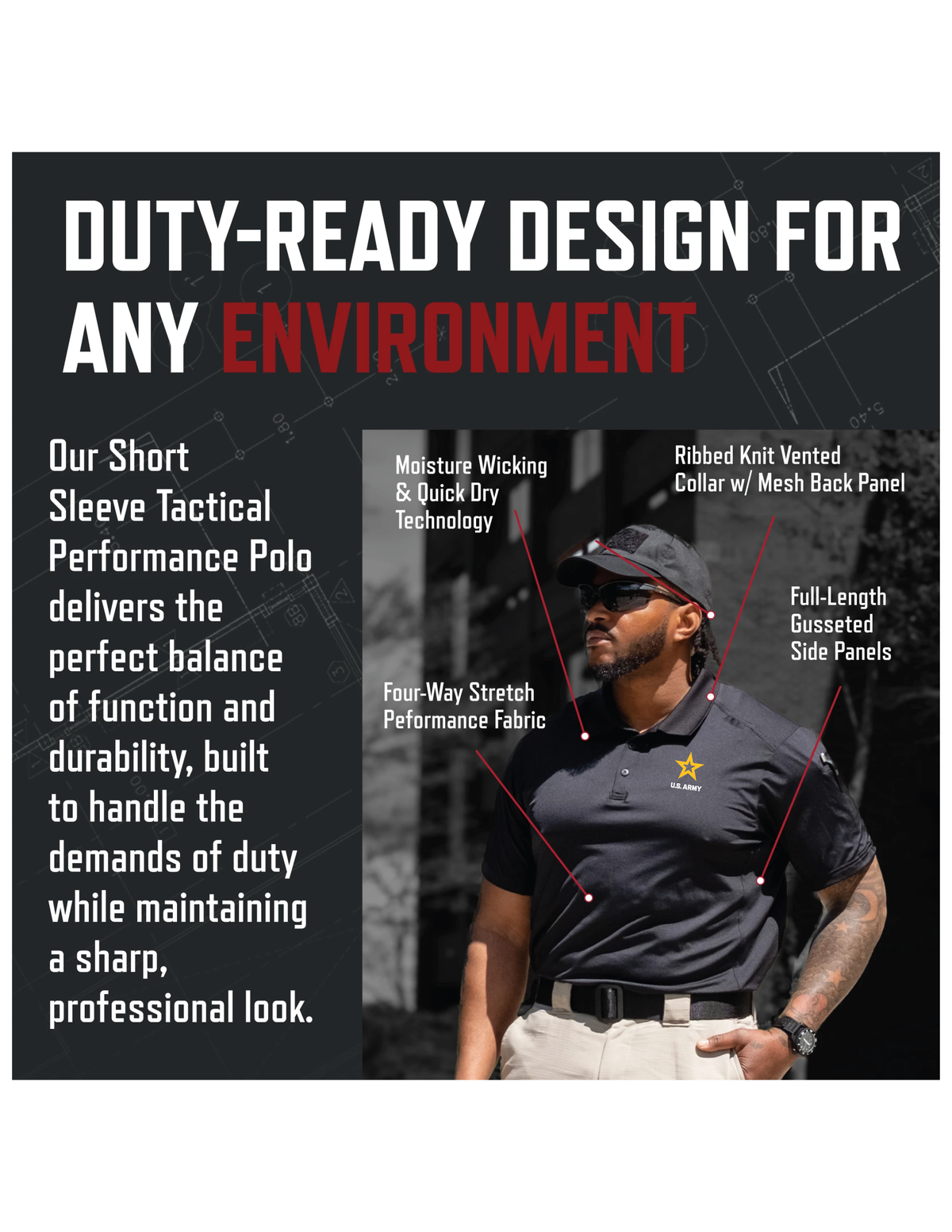 U.S. Army Rothco Performance Series Men's Tactical Polo (Black)