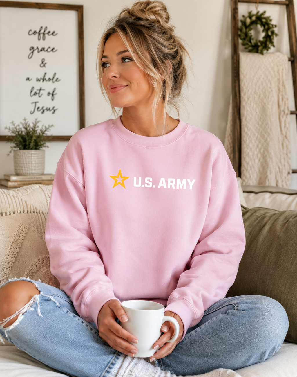 U.S. Army Fleece Crewneck Sweatshirt (Light Pink)