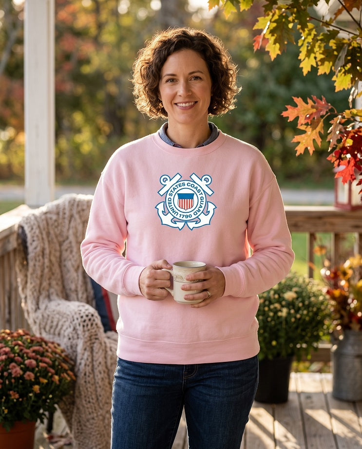 U.S. Coast Guard Fleece Crewneck Sweatshirt (Light Pink)