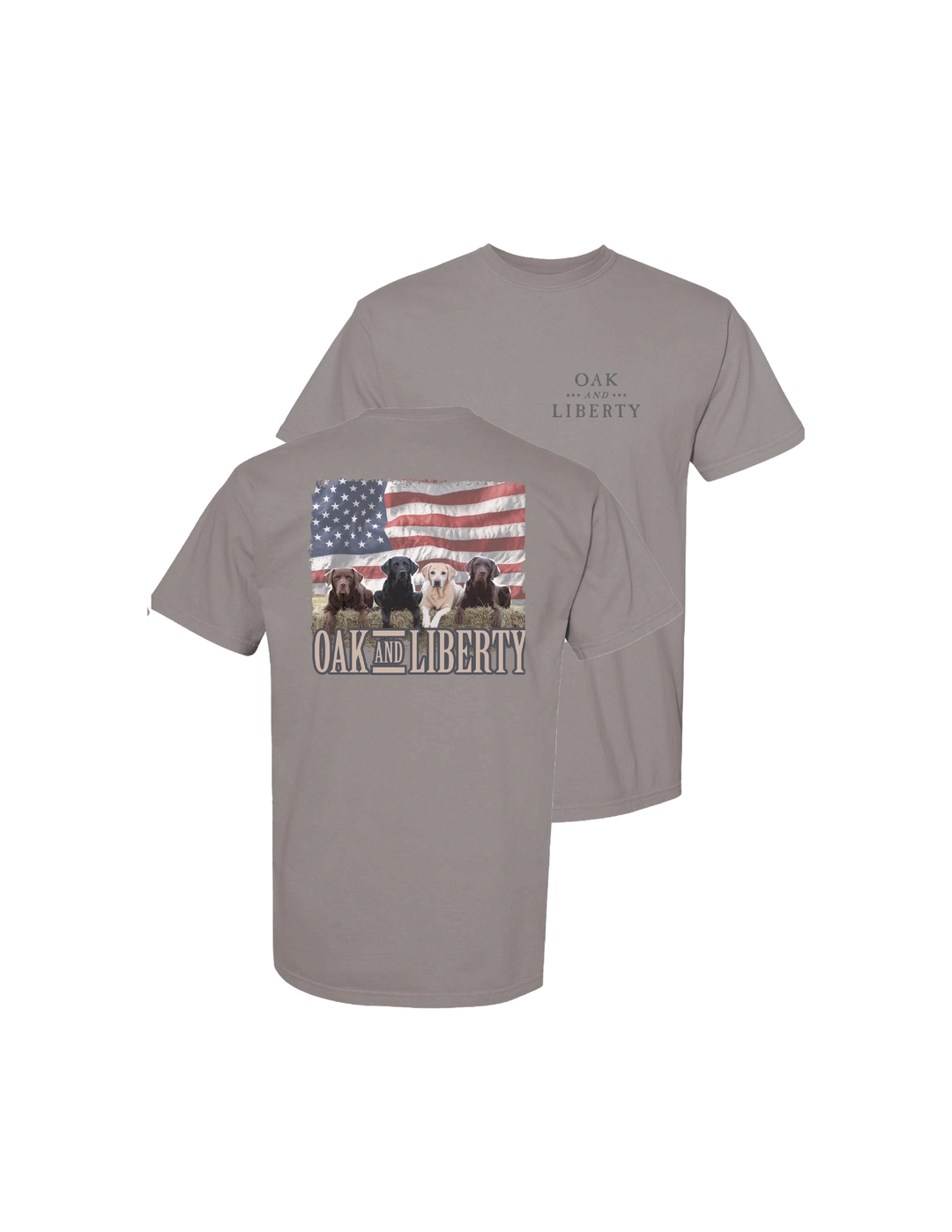 Oak and Liberty Labrador Retriever Flag T-Shirt – Patriotic Dog Lovers Tee (Grey)