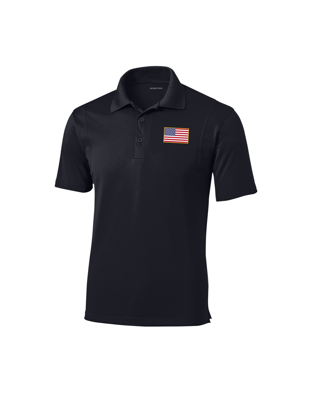 Embroidered American Flag Performance Polo (Black)
