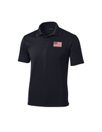 Embroidered American Flag Performance Polo - Black