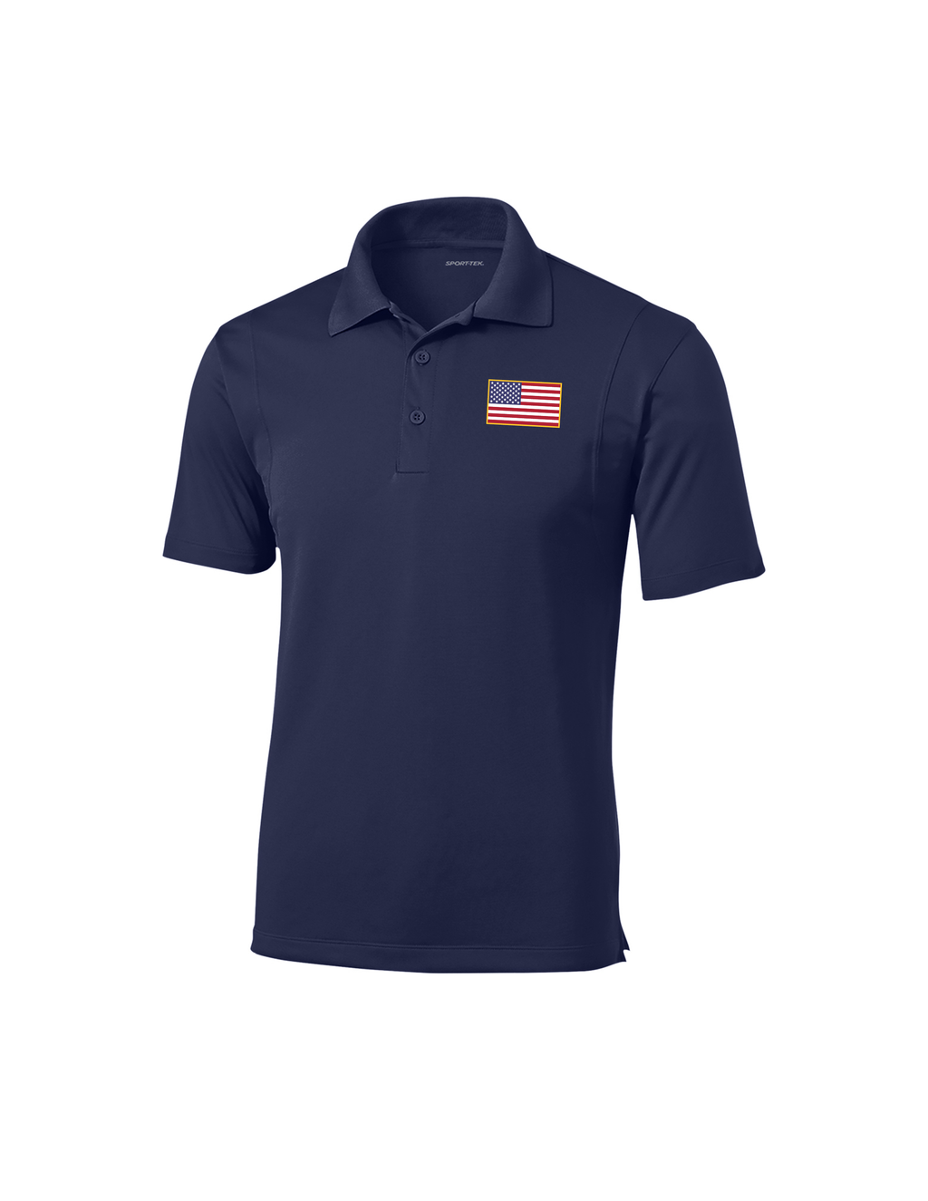 Embroidered American Flag Performance Polo - Navy Blue