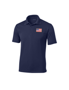 Embroidered American Flag Performance Polo - Navy Blue