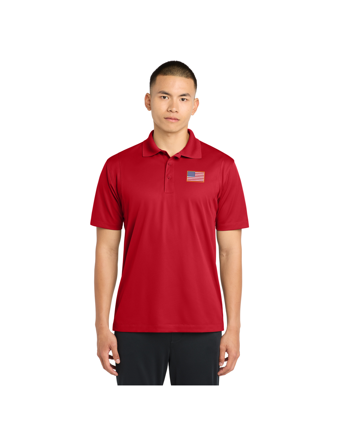 Embroidered American Flag Performance Polo (Red)