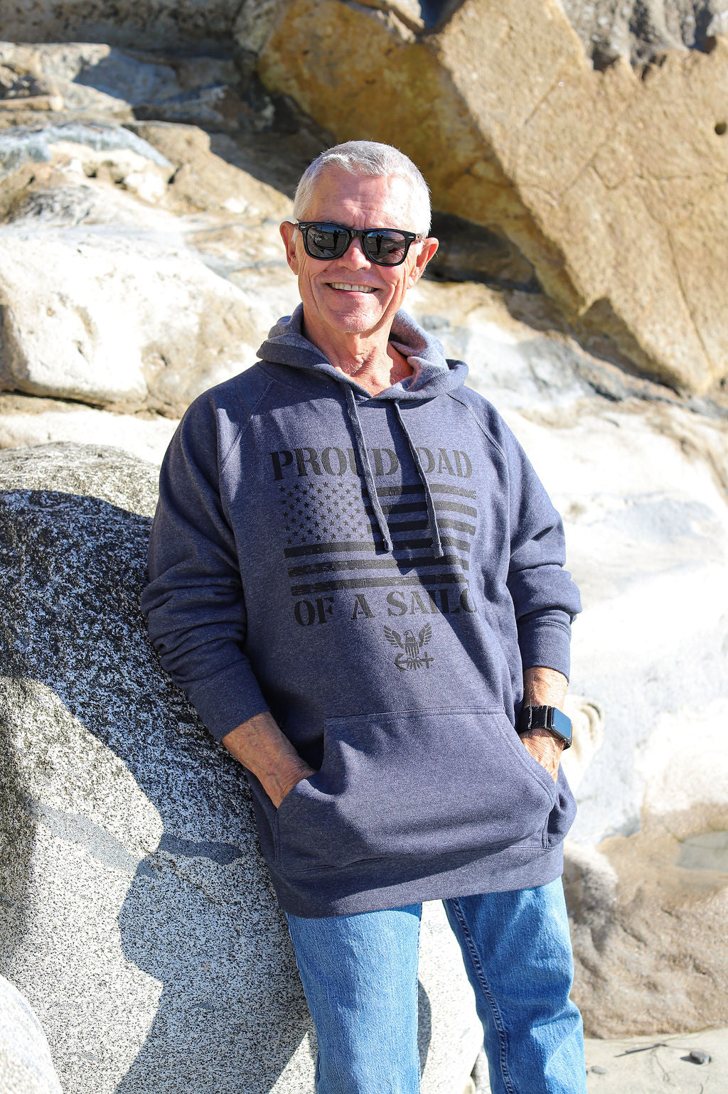 Proud Dad of a Sailor Navy Premium Hoodie (Midnight Navy)