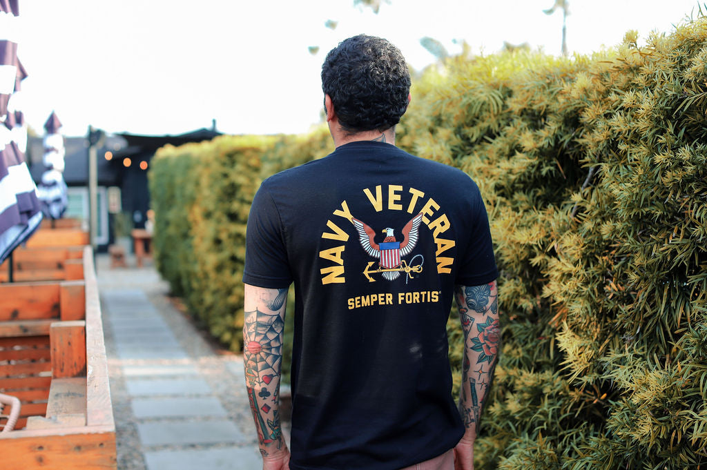 Navy Veteran T-Shirt (Black Heather)