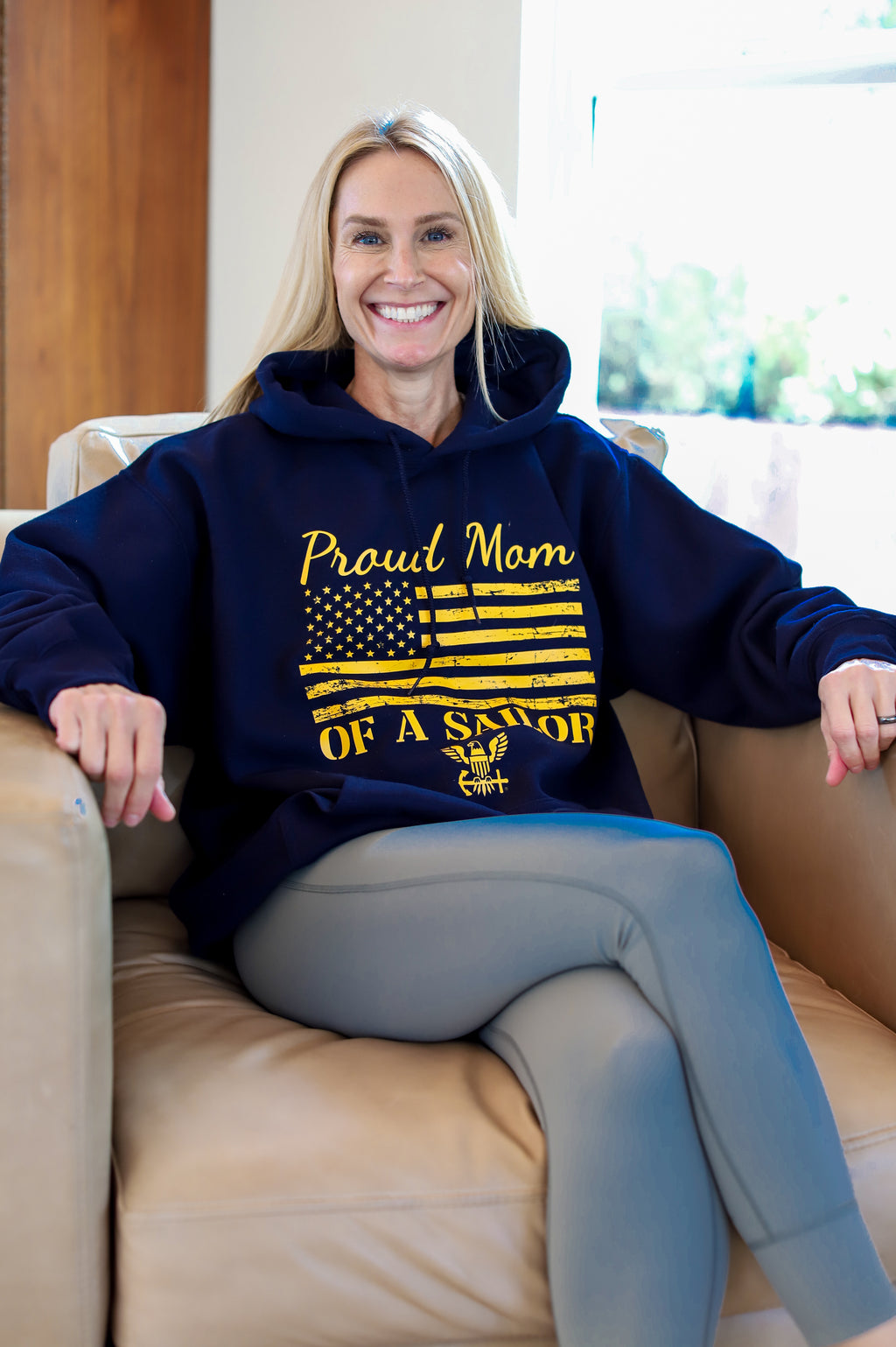 Proud Mom of a Sailor Navy Hoodie (Navy)
