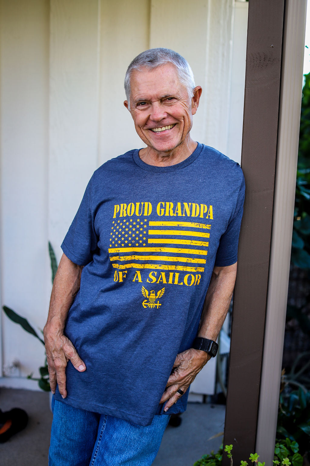 Proud Grandpa of a Sailor Navy T-Shirt (Heather Navy)